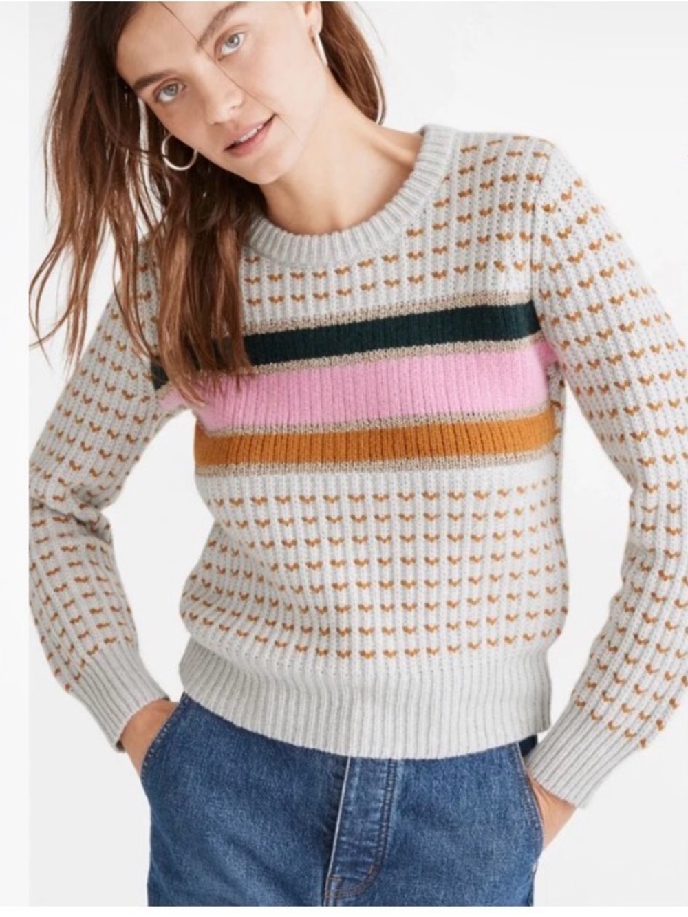 Madewell Women’s Sweater Size S Shimmery Gold, Pink, Mustard & Cream Wool Alpaca